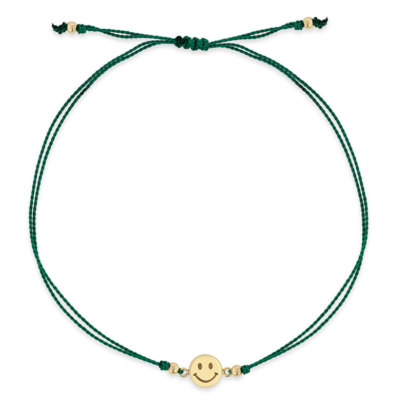 Zoë Chicco 14k Gold Midi Bitty Smiley Face Cord Green Bracelet