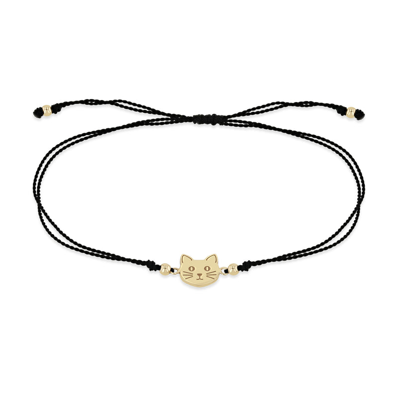 Zoë Chicco 14k Gold Midi Bitty Cat Cord Bracelet in Black