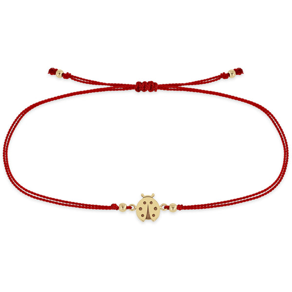 Zoë Chicco 14k Gold Midi Bitty Ladybug Cord Red Bracelet