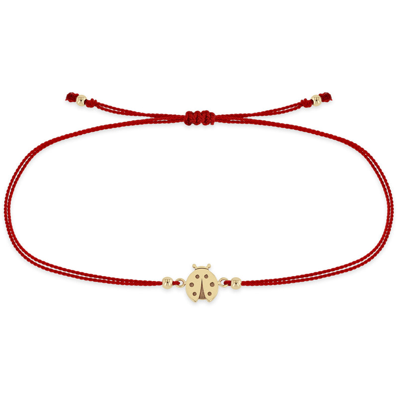 Zoë Chicco 14k Gold Midi Bitty Ladybug Red Cord Bracelet