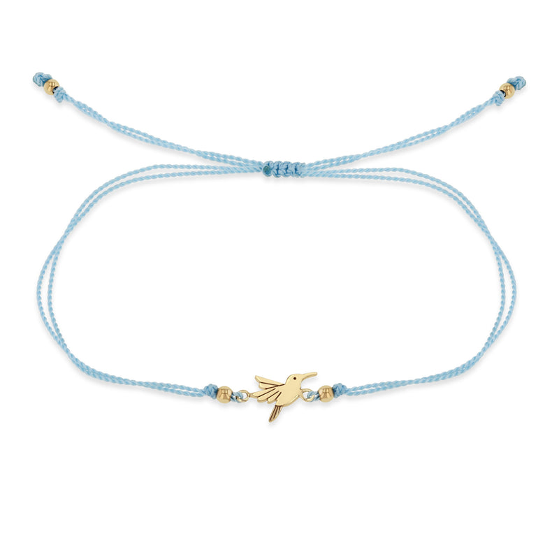 Zoë Chicco 14k Gold Midi Bitty Hummingbird Cord Bracelet in Turquoise Blue