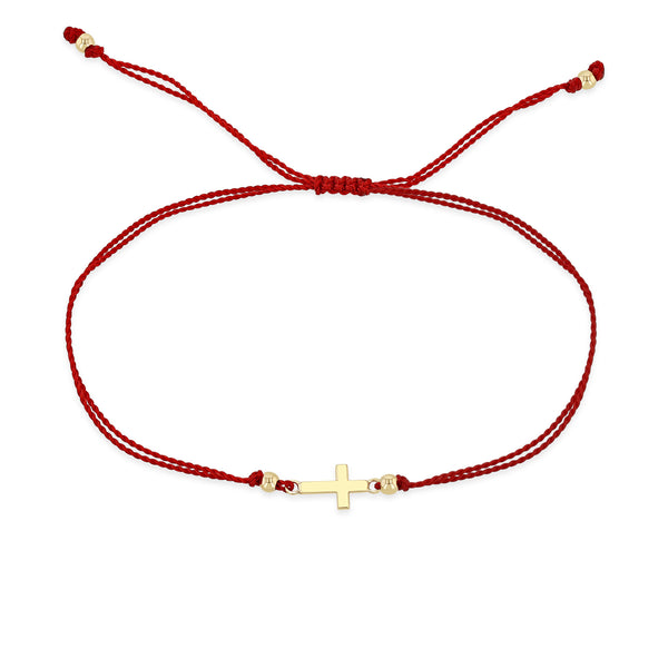 Zoë Chicco 14k Gold Midi Bitty Cross Cord Bracelet in Red