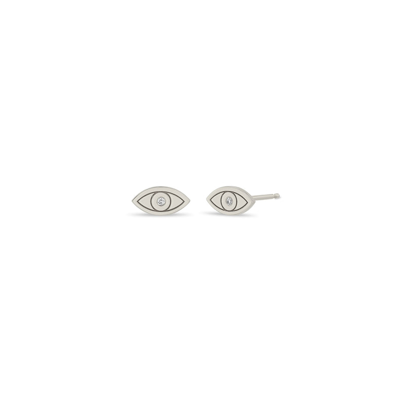 Zoë Chicco Pair of 14k White Gold Midi Bitty Single Diamond Evil Eye Stud Earrings