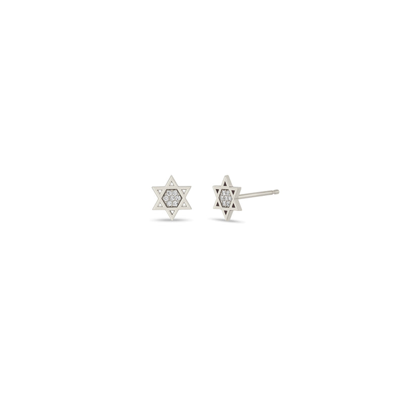 Zoe Chicco 14k White Gold Pave Midi Bitty Star of David Studs