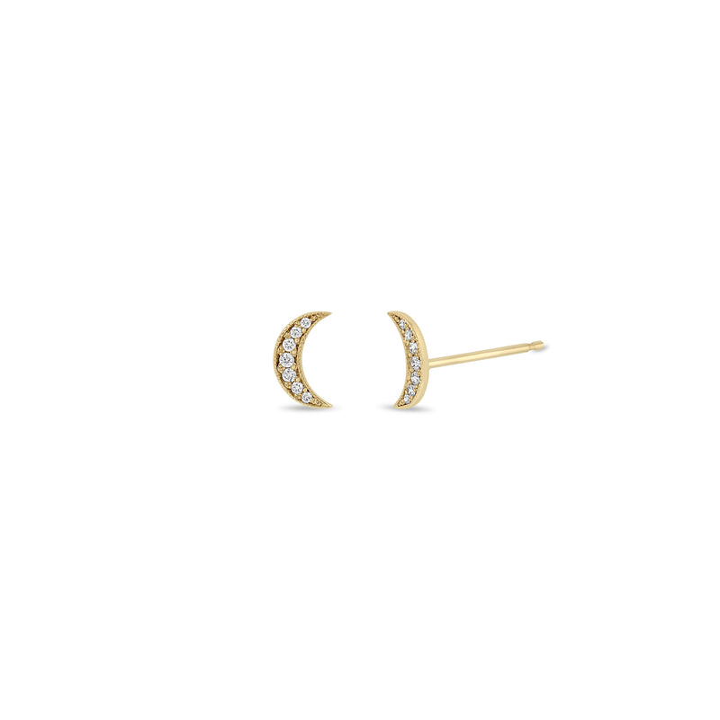 Zoe Chicco 14k Yellow Gold Pave Diamond Midi Bitty Moon Stud Earrings