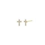 14k Yellow Gold Pave Diamond Midi Bitty Cross Stud Earrings