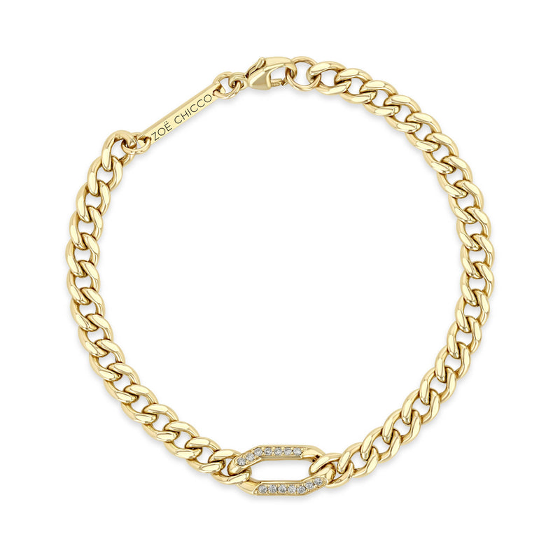 top down view of a Zoë Chicco 14k Gold Pavé Diamond Oval Link Medium Curb Chain Bracelet