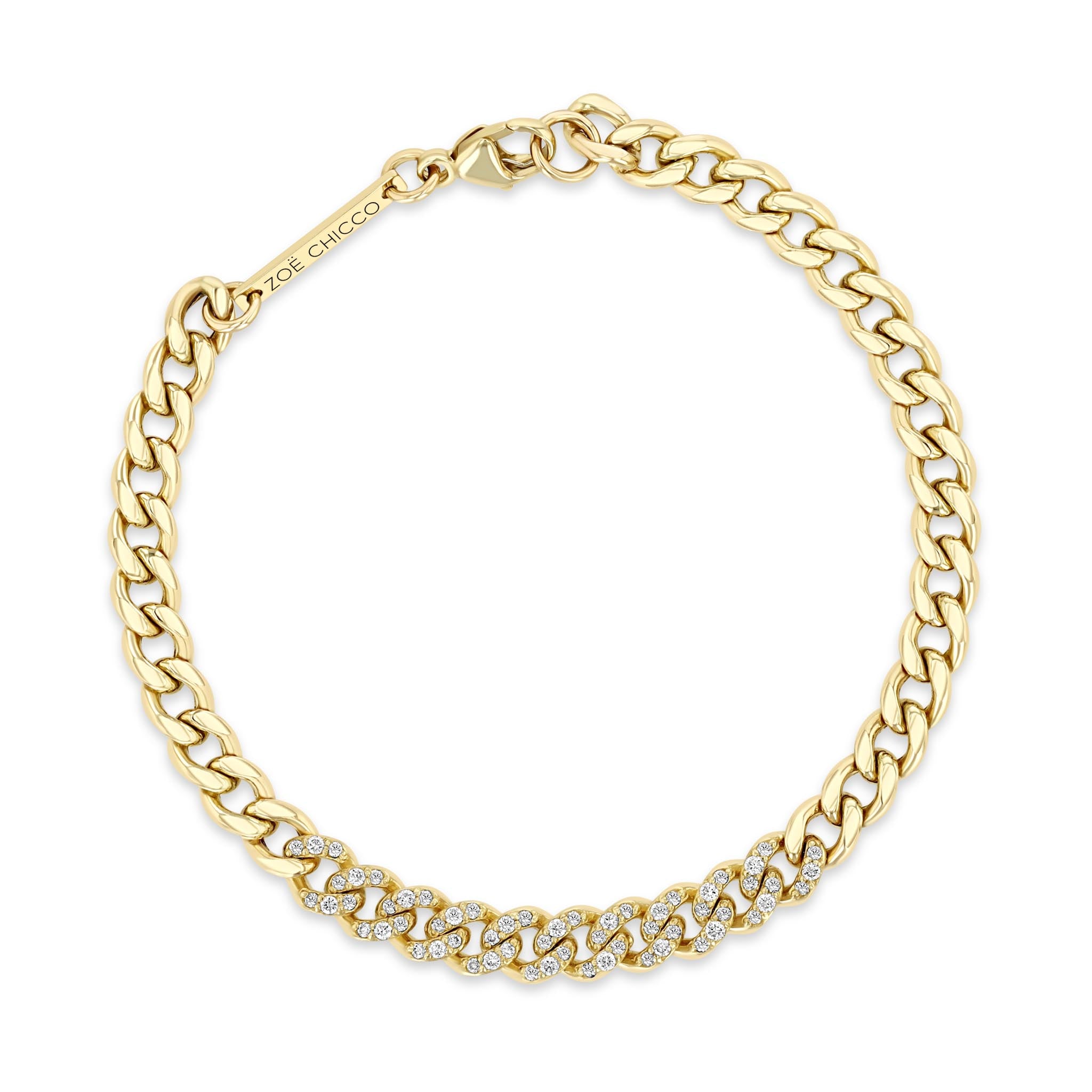 top down view of a Zoë Chicco 14k Gold Pavé Diamond Segment Medium Curb Chain Bracelet