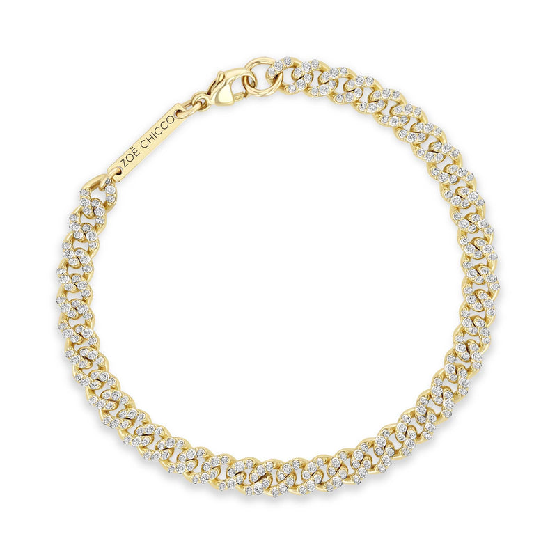 top down view of a Zoë Chicco 14k Gold Full Pavé Diamond Medium Curb Chain Bracelet