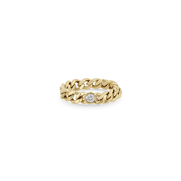 Zoe Chicco 14k Medium Curb Chain Ring with Floating Diamond