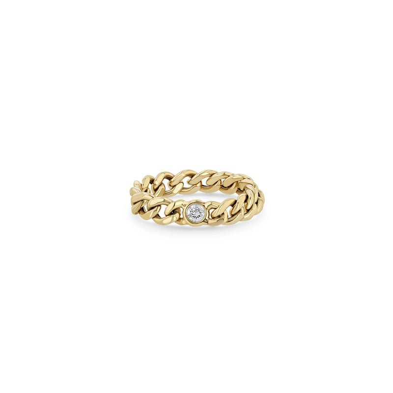 Zoe Chicco 14k Medium Curb Chain Ring with Floating Diamond