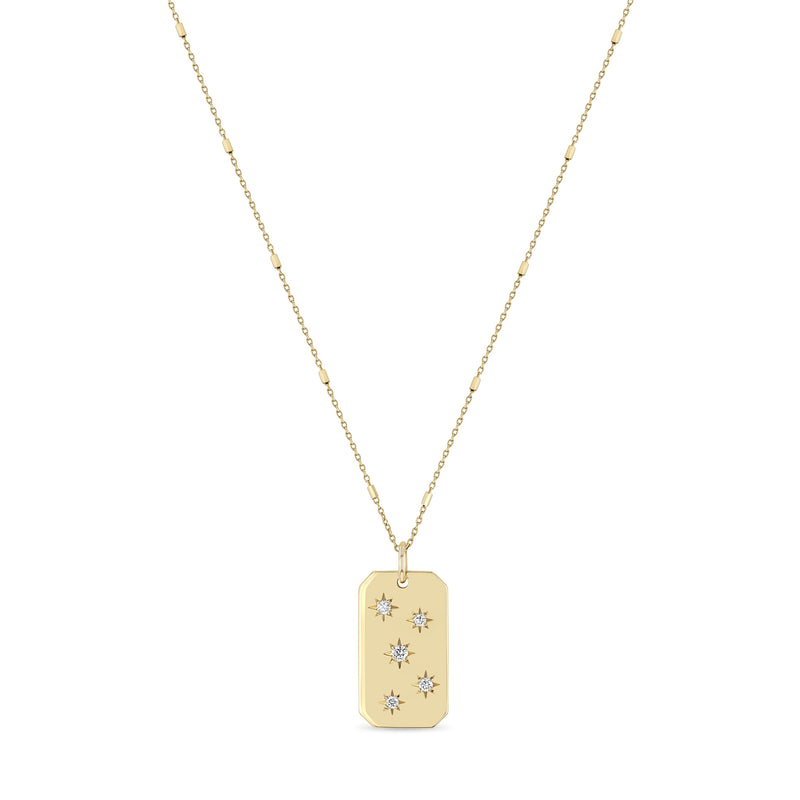 Zoë Chicco 14k Gold Scattered Star Set Diamonds Square Edge Dog Tag Necklace