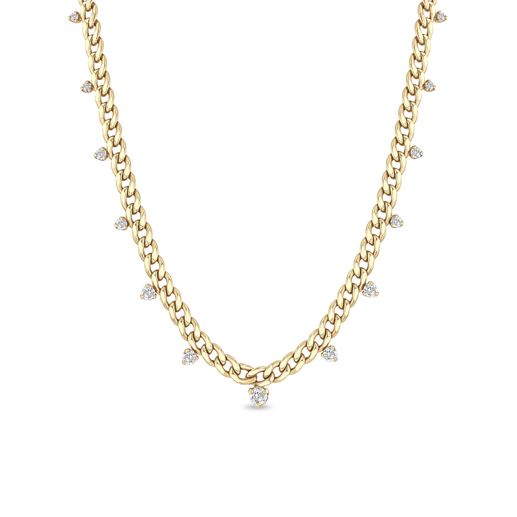 Zoë Chicco 14k Gold Medium Curb Chain Necklace with Graduated Prong Diamonds