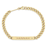 top down view of a Zoë Chicco 14k Medium Curb Chain Personalized ID Bracelet with Diamond engraved with "HANNAH"