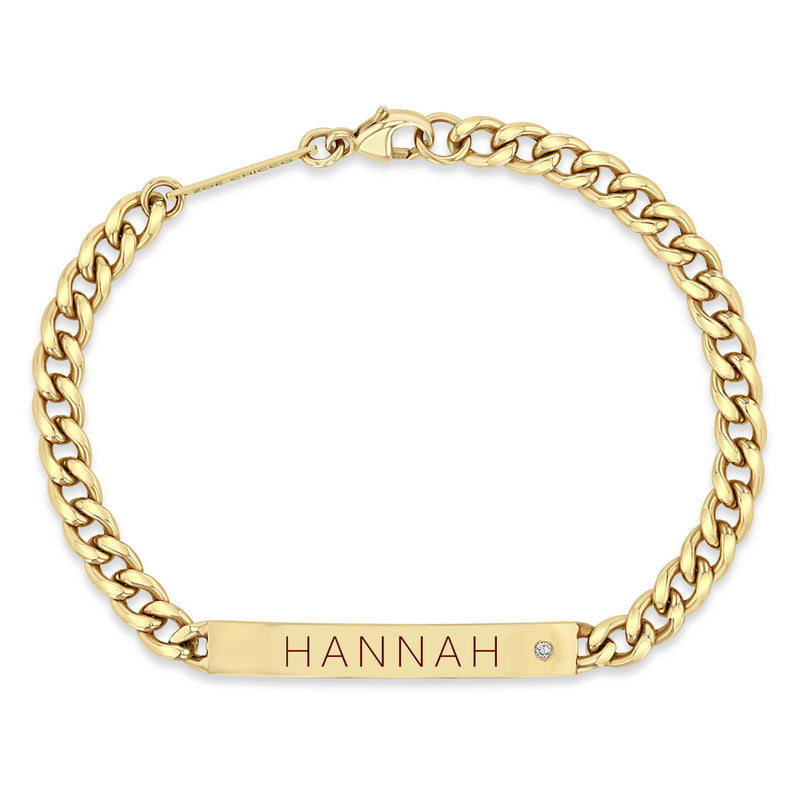 Zoë Chicco Men's 14k Gold Medium Curb Chain ID Bracelet with Diamond engraved with Hannah