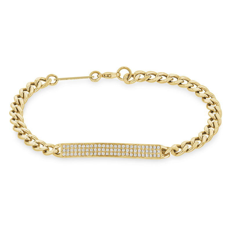 Zoë Chicco 14k Gold Pavé Diamond ID Bar Medium Curb Chain Bracelet