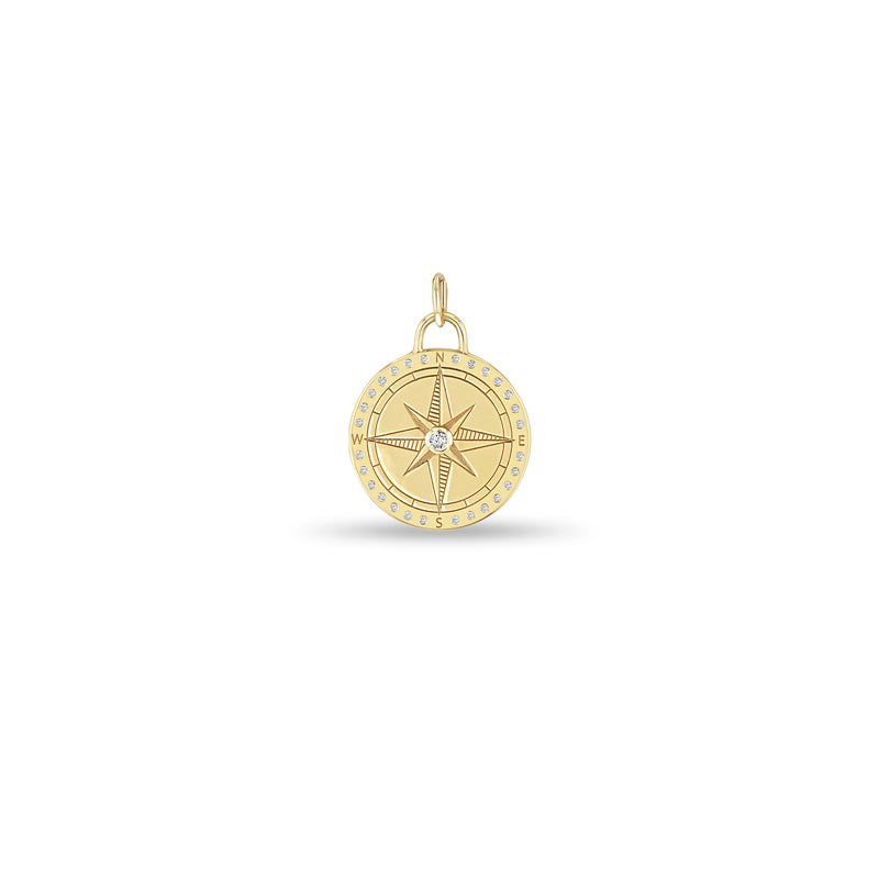 Zoë Chicco 14k Gold Medium Compass Medallion Charm Pendant with Diamond Border