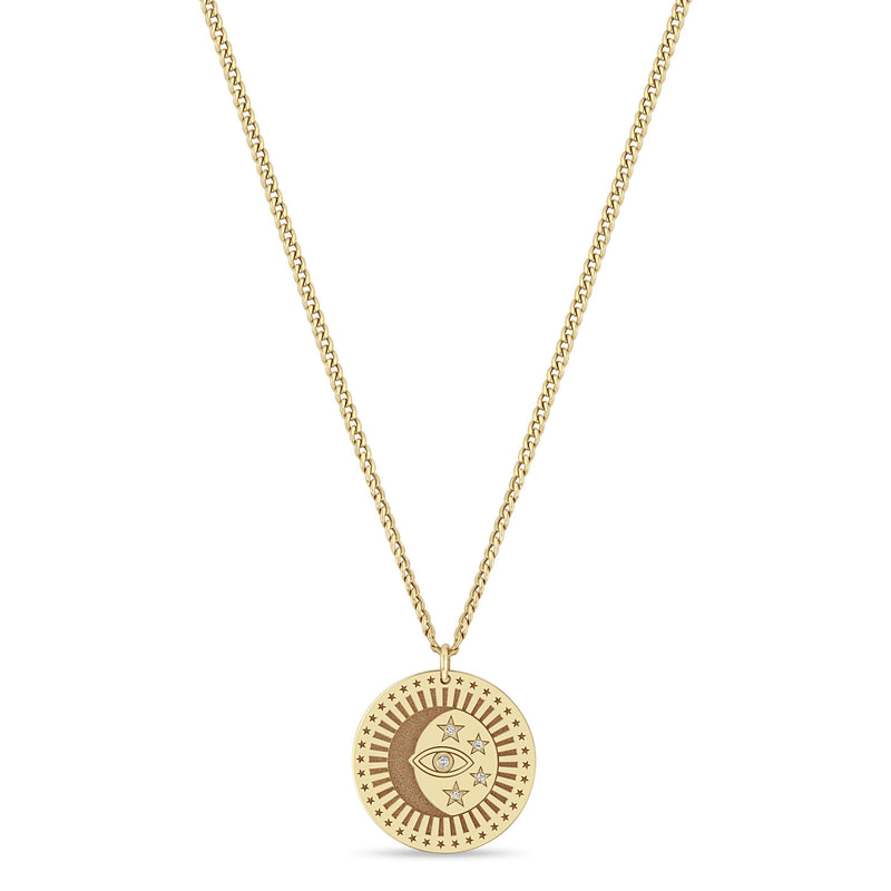 Zoë Chicco 14k Gold Medium Celestial Protection Medallion XS Curb Chain Necklace