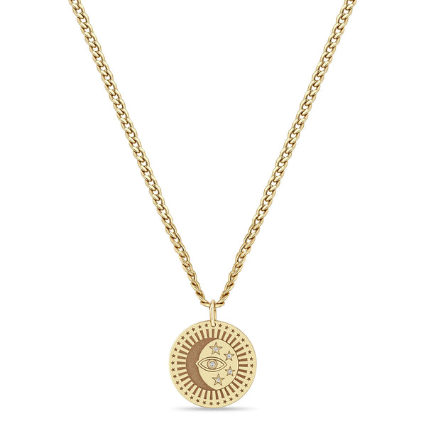 Zoe Chicco 14k Gold Medium Celestial Protection Medallion Small Curb Chain Necklace