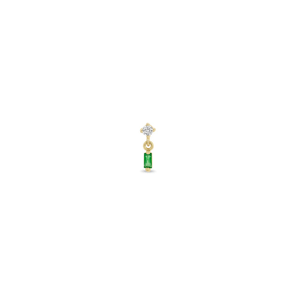Single Zoë Chicco 14k Gold Linked Round Diamond & Baguette Emerald Drop Earring