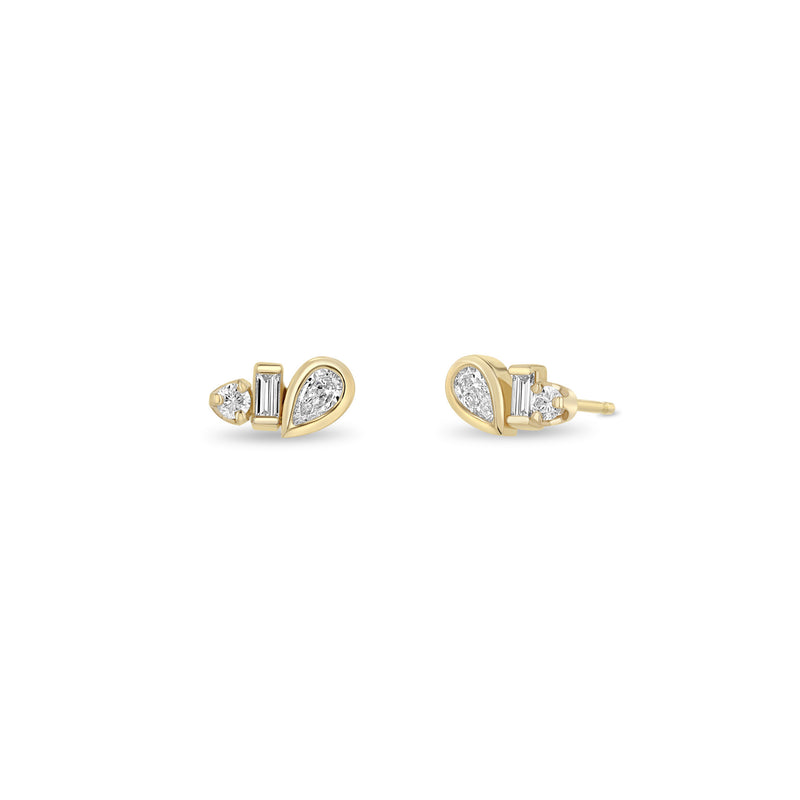 Zoë Chicco 14k Gold Paris Mixed Cut Diamond Stud Earrings