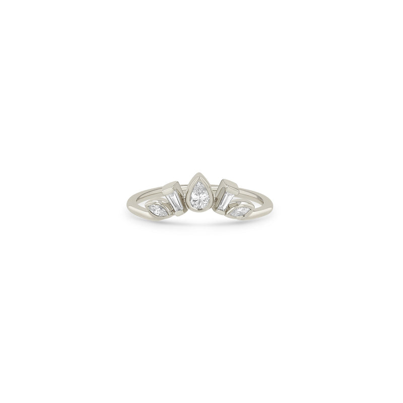 Zoe Chicco 14k white gold ring with a central teardrop-shaped diamond on a white background