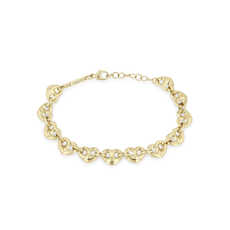 Zoe Chicco 14k gold heart mariner link chain bracelet on a white background