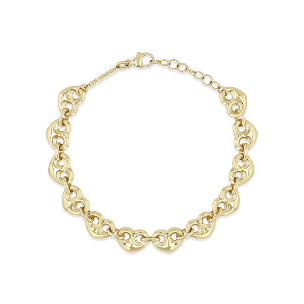 Zoe Chicco 14k gold heart mariner link chain bracelet on a white background
