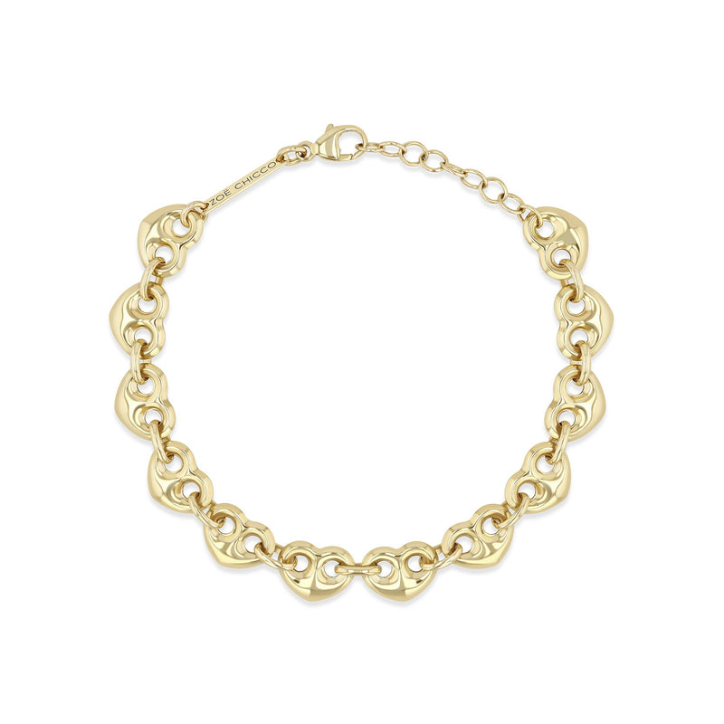 Zoe Chicco 14k gold heart mariner link chain bracelet on a white background
