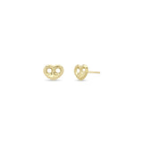 Zoe Chicco 14k gold pair of mariner link heart-shaped stud earrings on a white background