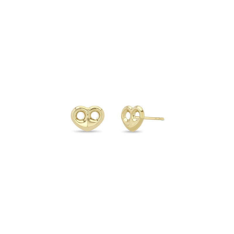 Zoe Chicco 14k gold pair of mariner link heart-shaped stud earrings on a white background