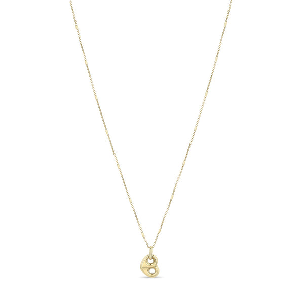 Zoe Chicco 14k gold chain necklace with a single heart shaped mariner link on a white background