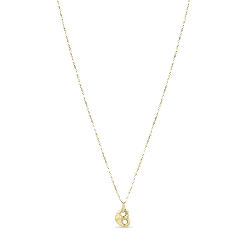 Zoe Chicco 14k gold chain necklace with a single heart shaped mariner link on a white background
