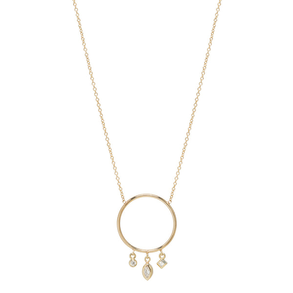 14k Circle Mobile Necklace with Dangling Mixed Diamonds - SALE