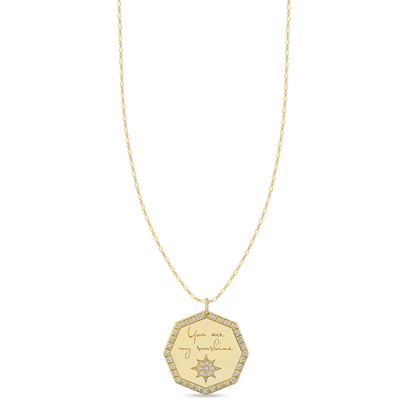 Zoë Chicco 14k Gold Medium "You are my sunshine" Diamond Octagon Mantra Tube Bar Chain Necklace