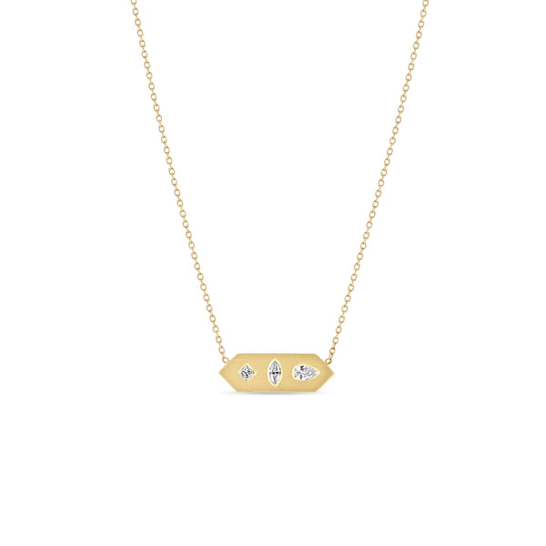 Zoë Chicco 14k Gold Diamond Mosaic Brushed Gold Horizontal Hexagon Tag Necklace