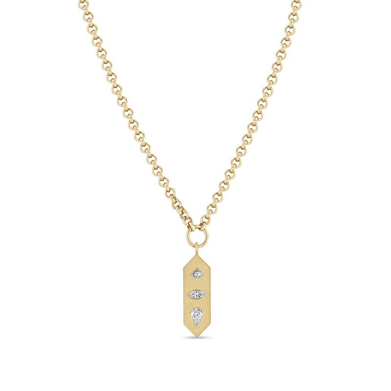Zoë Chicco 14k Diamond Mosaic Brushed Gold Vertical Hexagon Tag Rolo Chain Necklace