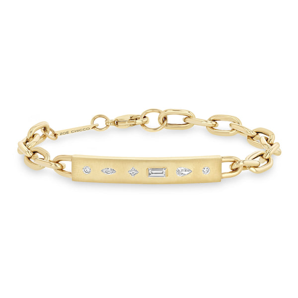 Zoë Chicco 14k Diamond Mosaic Brushed Gold Horizontal ID Bar Bracelet