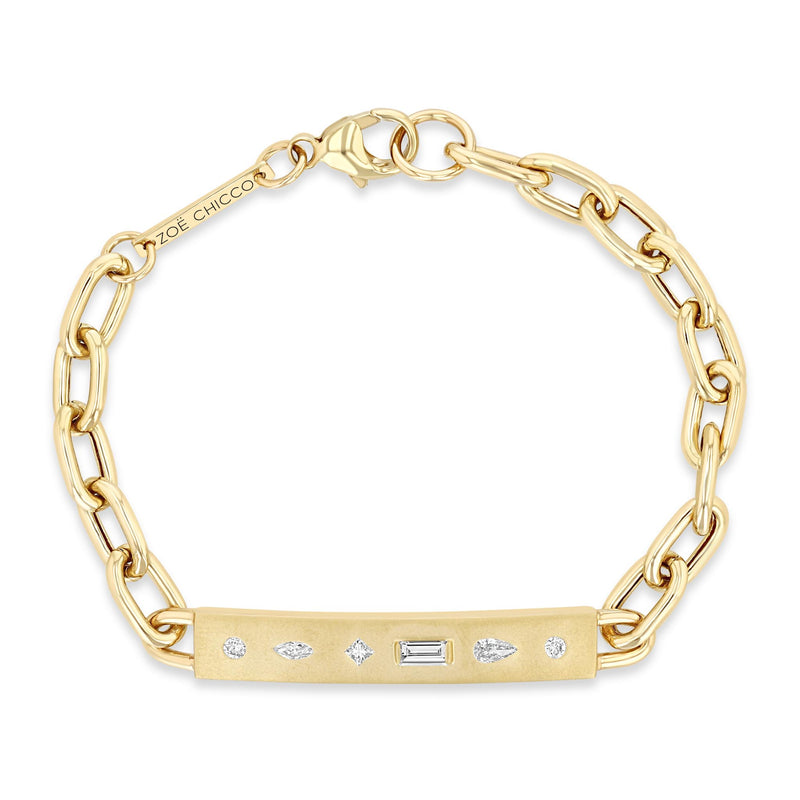 top down view of a Zoë Chicco 14k Diamond Mosaic Brushed Gold Horizontal ID Bar Bracelet