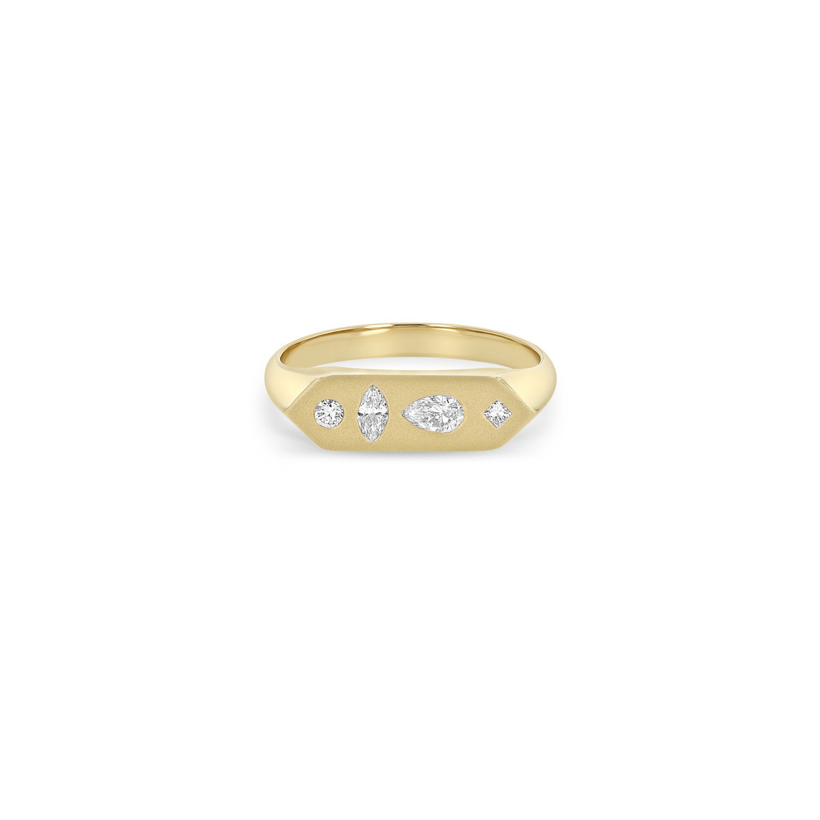 Zoë Chicco 14k Gold Diamond Mosaic Brushed Gold Elongated Hexagon