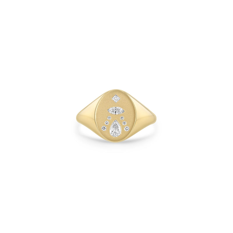 Zoë Chicco 14k Gold Diamond Mosaic Brushed Gold Oval Signet Ring