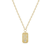 Zoë Chicco 14k Diamond Mosaic Brushed Gold Vertical Dog Tag Square Oval Chain Necklace