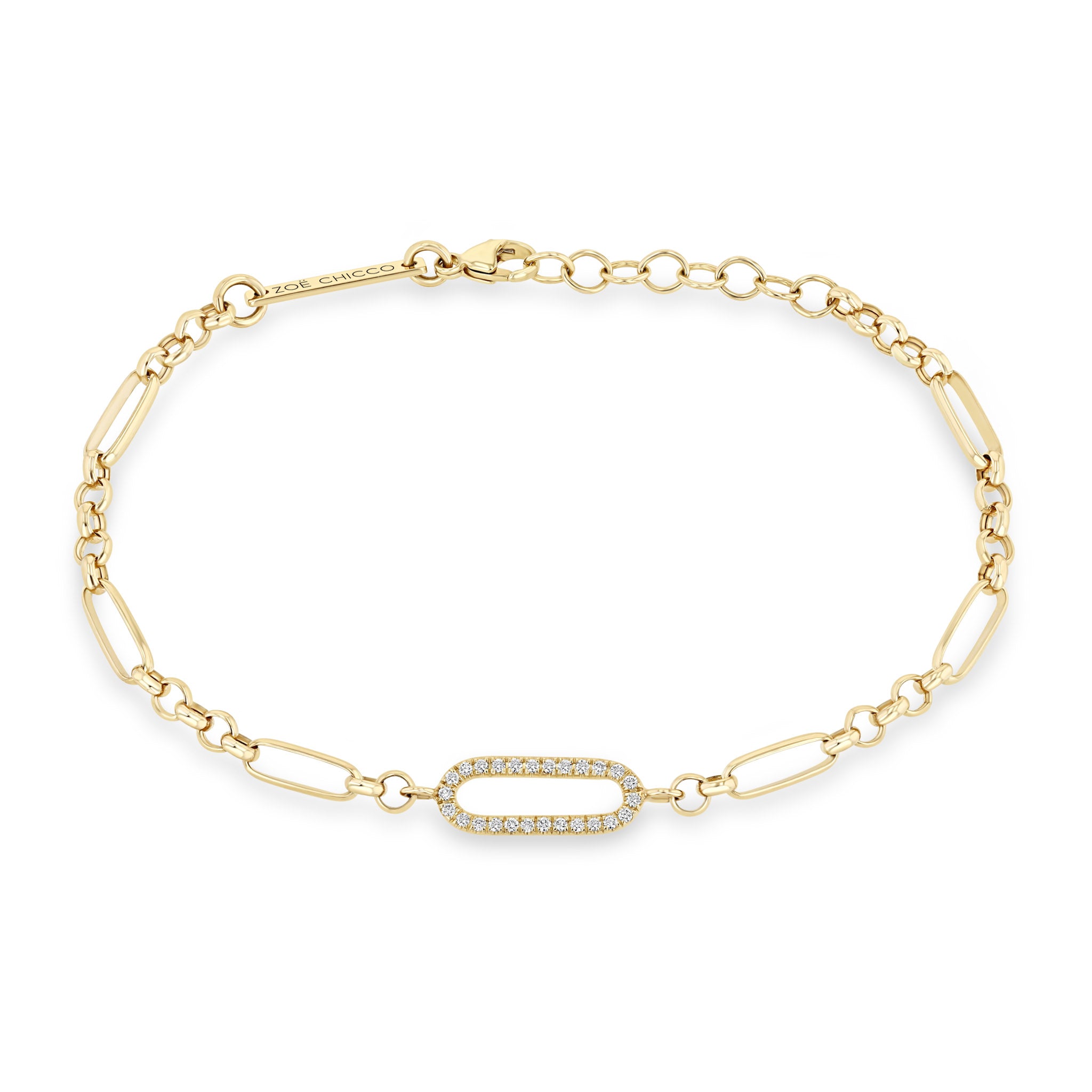 Zoë Chicco 14k Gold Single Pavé Diamond Link Medium Paperclip Rolo Chain Bracelet
