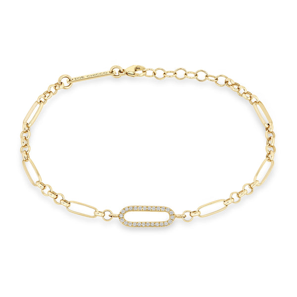 Zoë Chicco 14k Gold Single Pavé Diamond Link Medium Paperclip Rolo Chain Bracelet