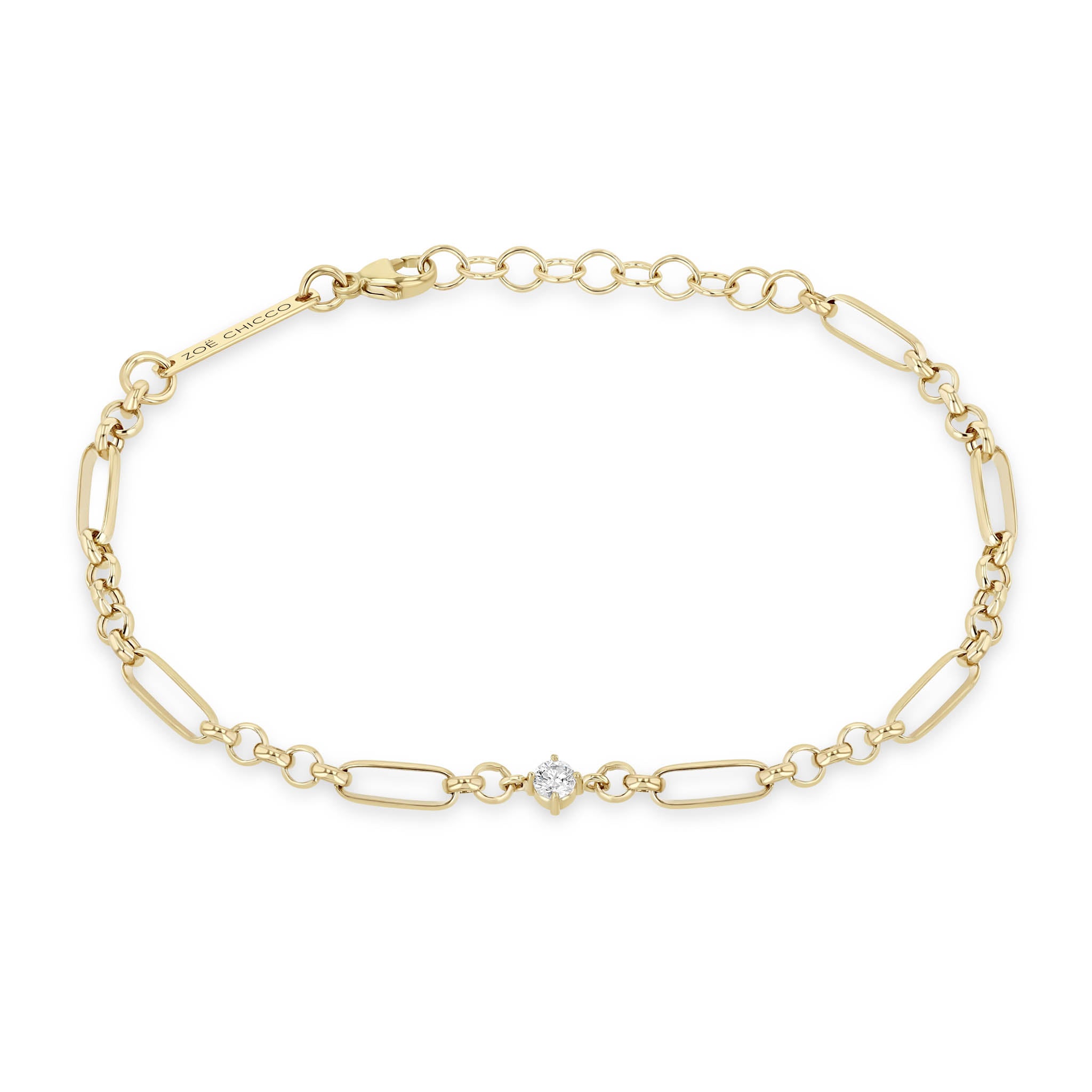 Zoë Chicco 14k Gold Prong Diamond Medium Paperclip Rolo Chain Bracelet