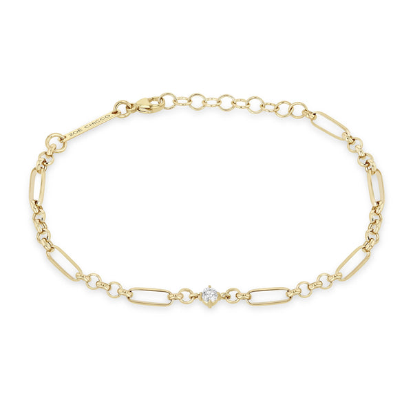 Zoë Chicco 14k Gold Prong Diamond Medium Paperclip Rolo Chain Bracelet