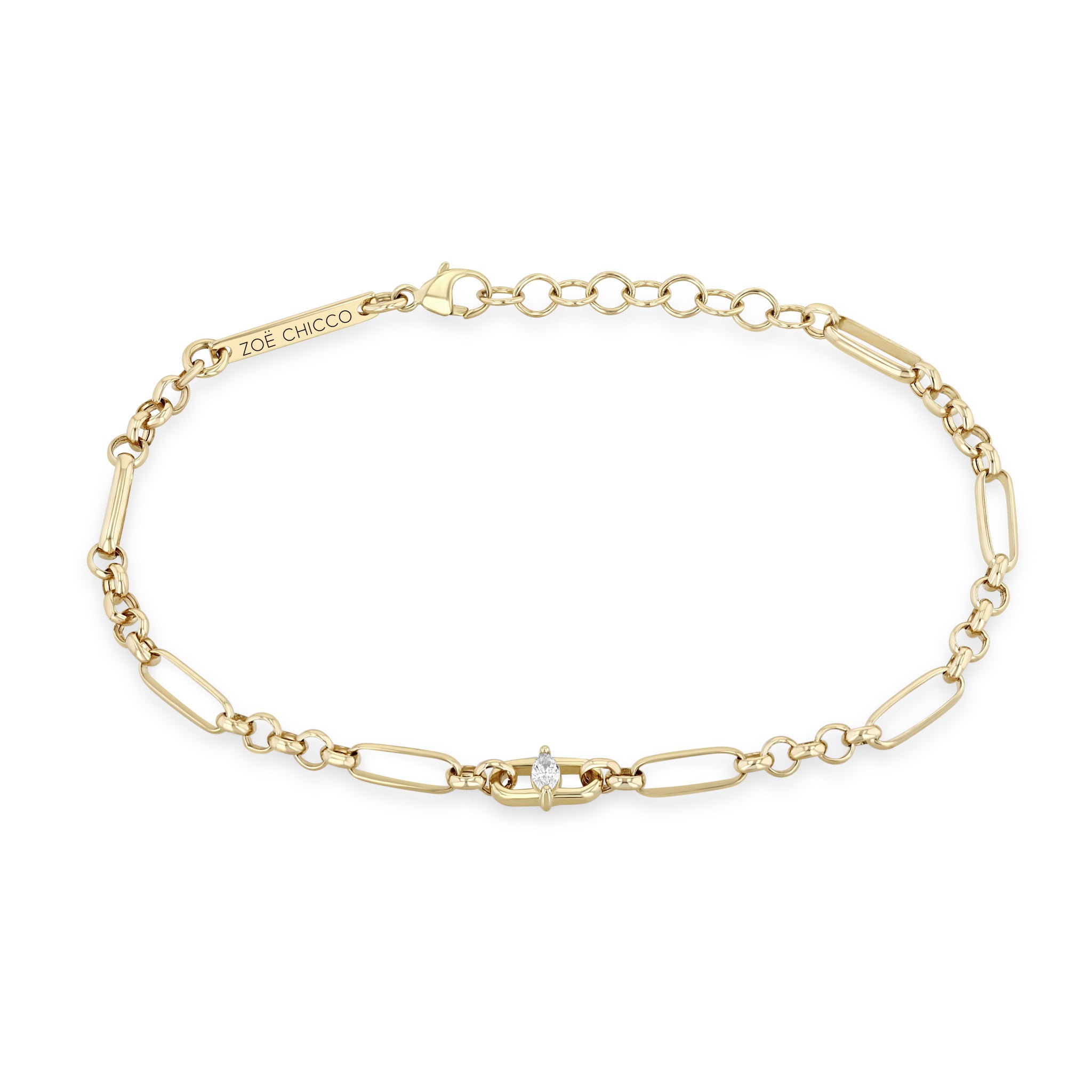 Zoë Chicco 14k Gold Marquise Diamond Medium Paperclip Rolo Chain Bracelet