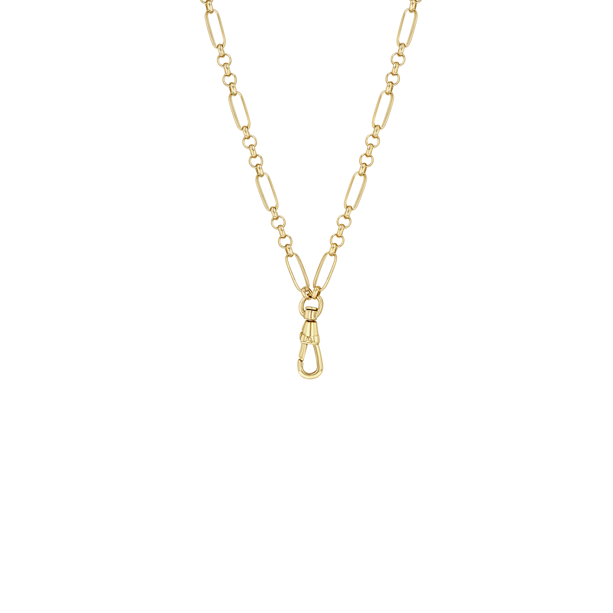 Zoe Chicco 14k gold rolo and paperclip chain necklace with fob clasp drop on a transparent background