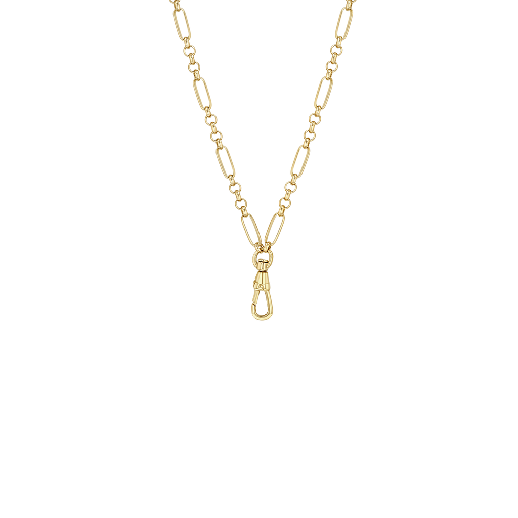 Zoe Chicco 14k gold rolo and paperclip chain necklace with fob clasp drop on a transparent background