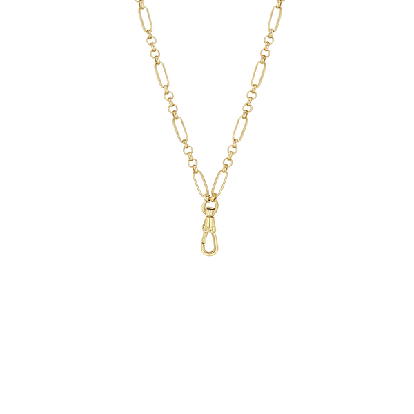 Zoe Chicco 14k gold rolo and paperclip chain necklace with fob clasp drop on a transparent background